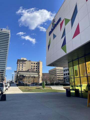 Exterior shot of the new Kaleideum Childrens Museum in downtown Winston-Salem