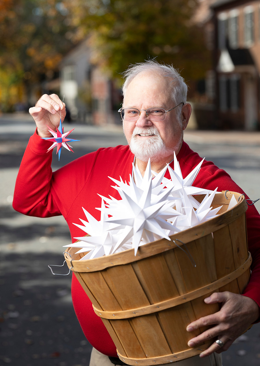 Ken Manual (aka, ‘the Star Man’ of Winston-Salem), handcrafts hundreds of Moravian stars for the holidays.